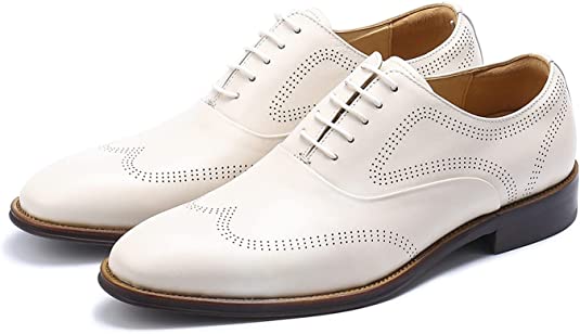santimon Men's Wingtip Oxfords Ivory White