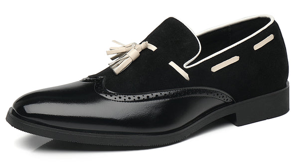 Santimon Men's Wingtip Tassel Smoking Loafers