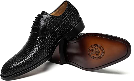 Santimon Men's Woven Lace Up Oxford In Black