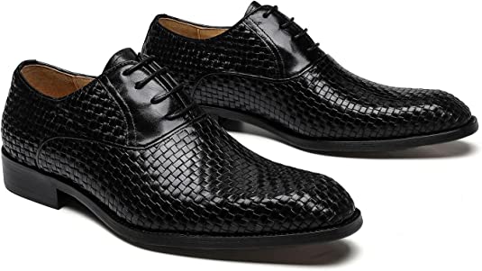 Santimon Men's Woven Lace Up Oxford In Black