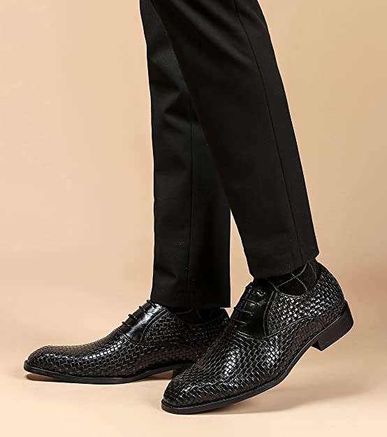 Santimon Men's Woven Lace Up Oxford In Black