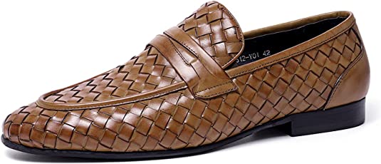 Santimon Men's Woven Penny Loafers Brown Black