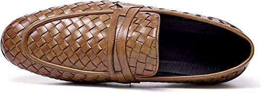 Santimon Men's Woven Penny Loafers Brown Black