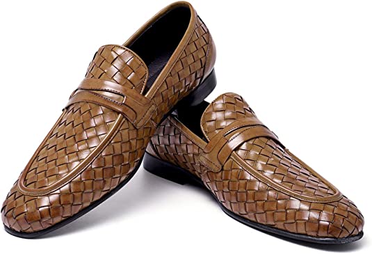 Santimon Men's Woven Penny Loafers Brown Black