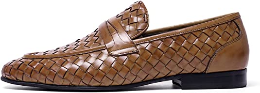 santimon Men's Woven Penny Loafers Brown Black