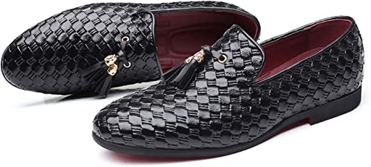 Santimon Men's Woven Tassel Loafers Black