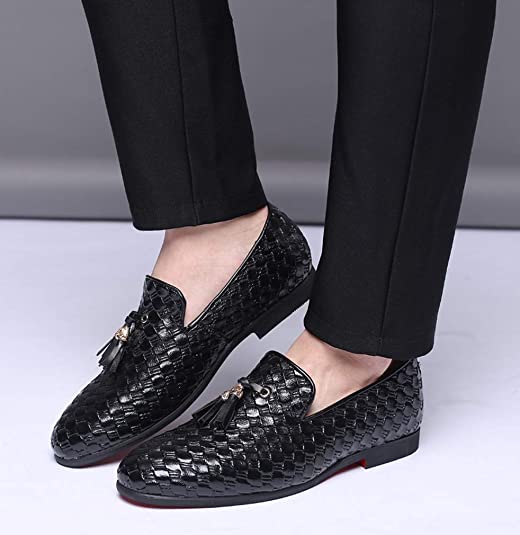 Santimon Men's Woven Tassel Loafers Black