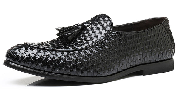 Santimon Men's Woven Tassel Loafers Black Burgundy
