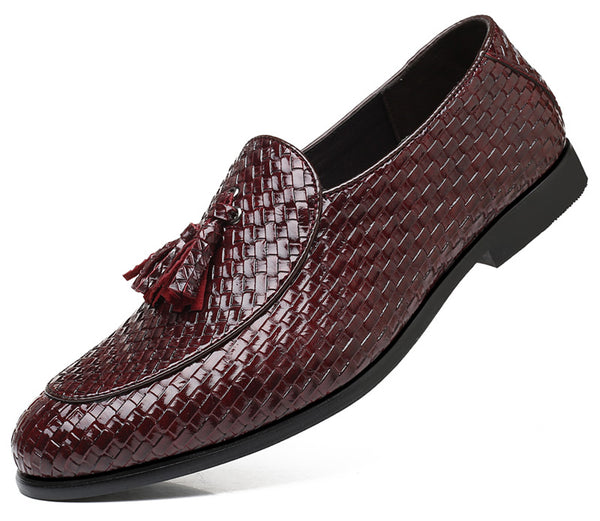 Santimon Men's Woven Tassel Loafers Black Burgundy