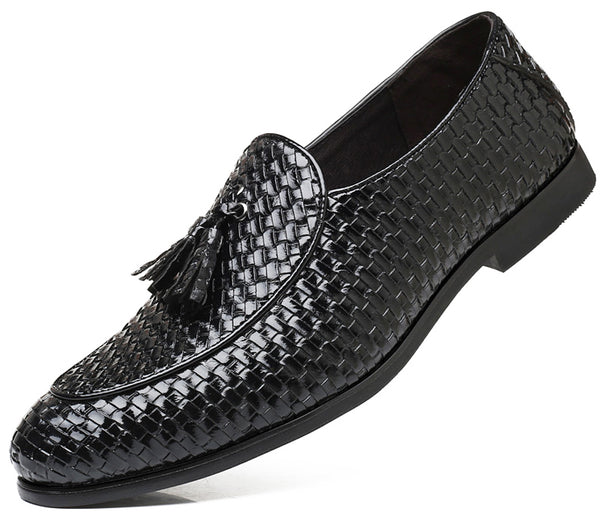 Santimon Men's Woven Tassel Loafers Black Burgundy
