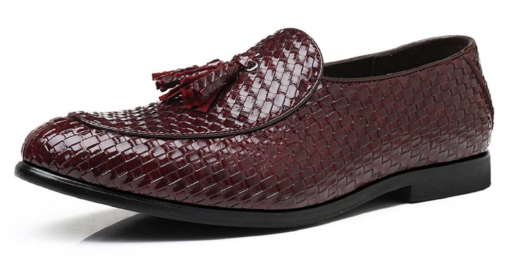 santimon Men's Woven Tassel Loafers Black Burgundy