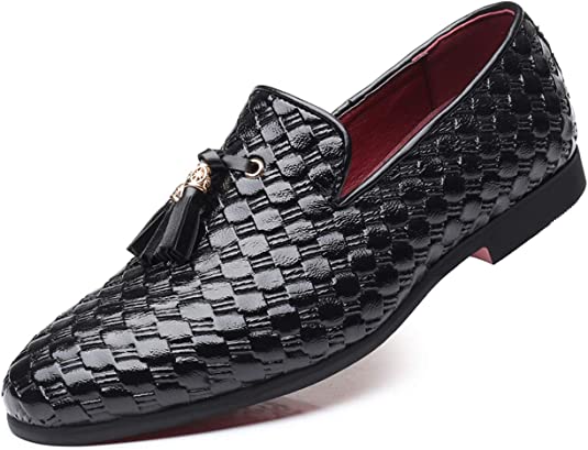 santimon Men's Woven Tassel Loafers Black
