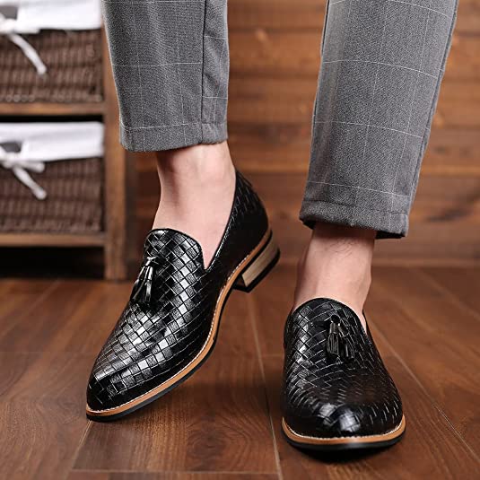 Santimon Men's Woven Tassel Smoking Loafers