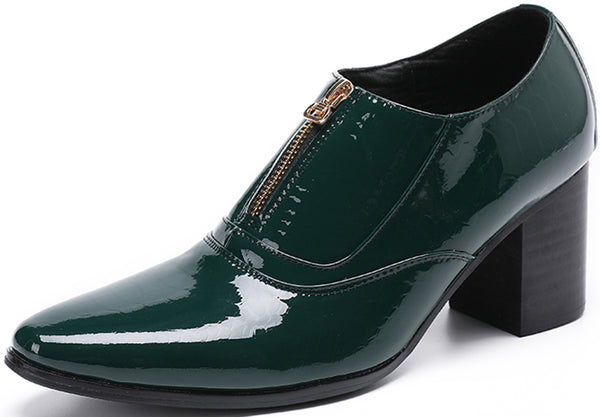 Santimon Men's Zipper Cuban Heel Leather Derby