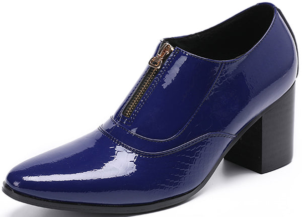 Santimon Men's Zipper Cuban Heel Leather Derby