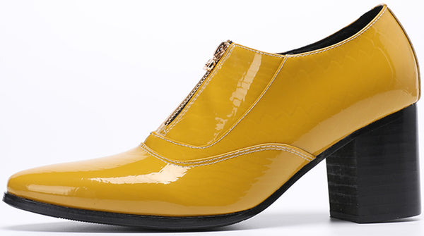 Santimon Men's Zipper Cuban Heel Leather Derby