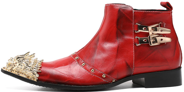 Santimon Men's Zipper Lion Metal Tip Western Boots