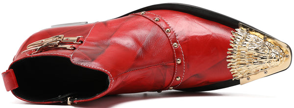 Santimon Men's Zipper Lion Metal Tip Western Boots