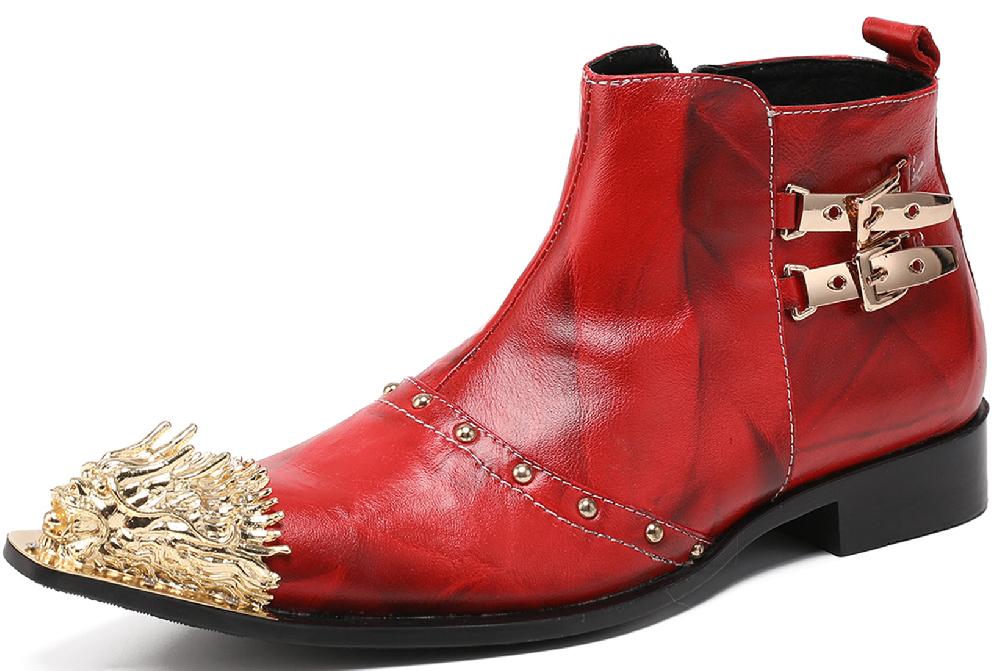 santimon Men's Zipper Lion Metal Tip Western Boots