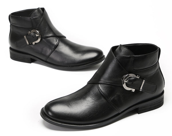 Santimon Mens Casual Buckle Ankle Western Boots