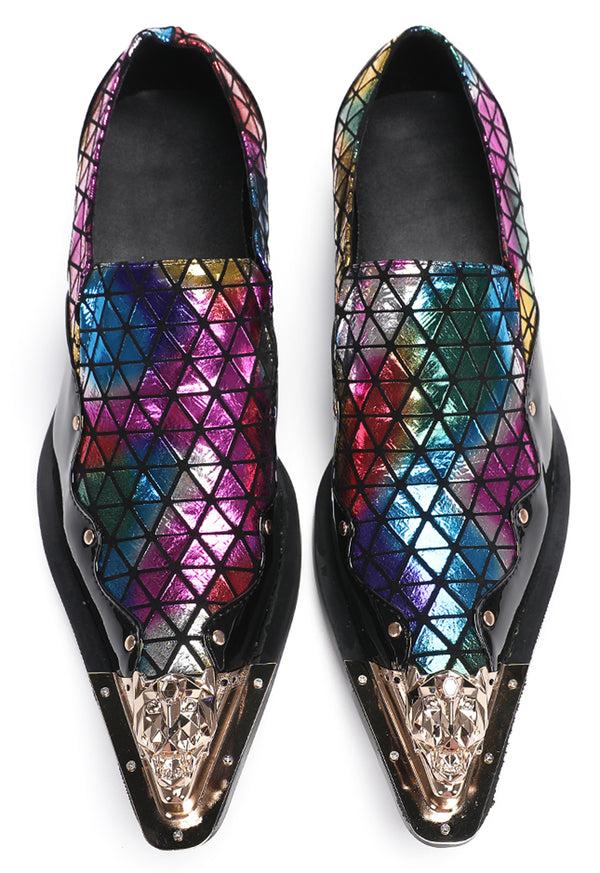 Santimon Mens Casual Driving Plaid Western Loafers