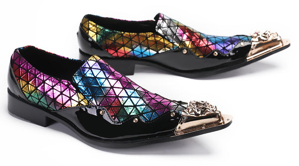 Santimon Mens Casual Driving Plaid Western Loafers