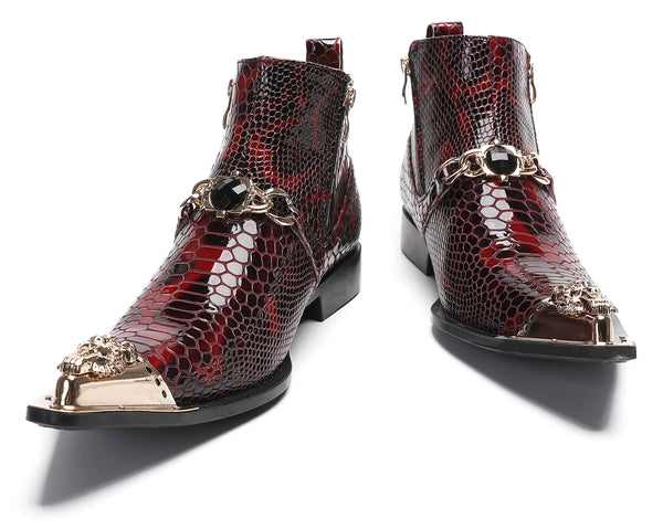 Santimon Mens Casual Party Red Dress Western Boots