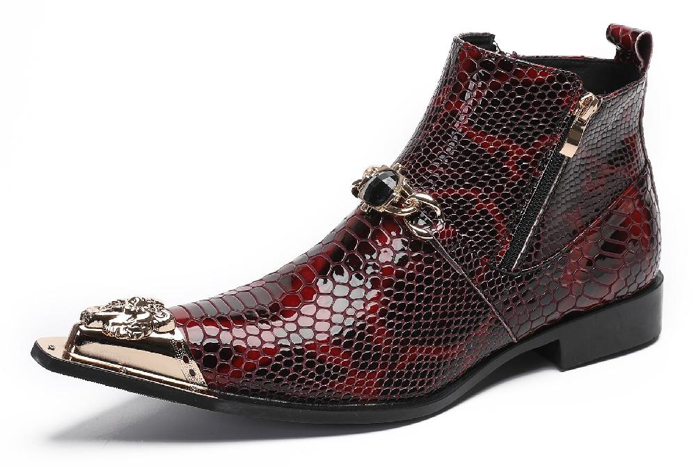 santimon Mens Casual Party Red Dress Western Boots