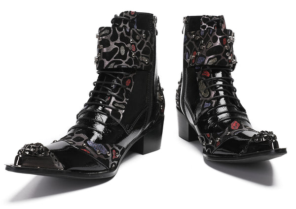 Santimon Mens Casual Western Boots Metal Tip Toe