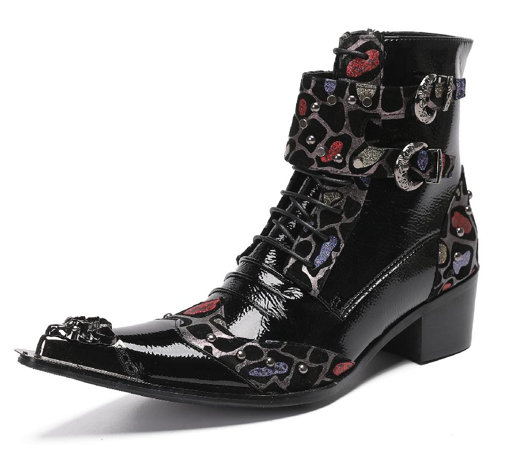 santimon Mens Casual Western Boots Metal Tip Toe