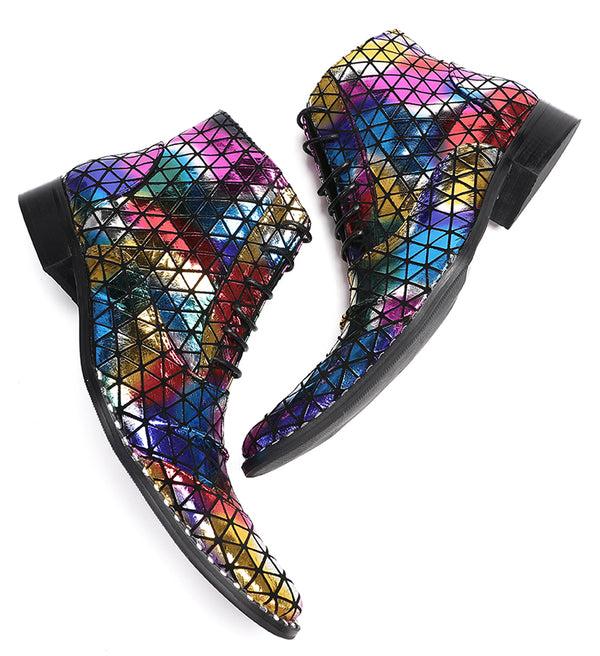 Santimon Mens Colorful Plaid Party Oxfords Boots