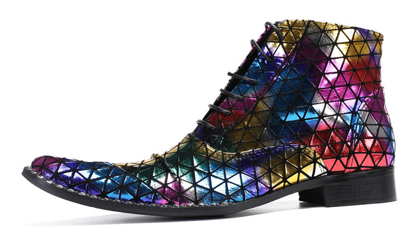 Santimon Mens Colorful Plaid Party Oxfords Boots