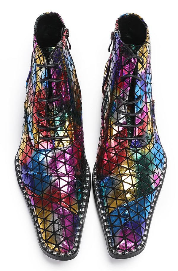 Santimon Mens Colorful Plaid Party Oxfords Boots