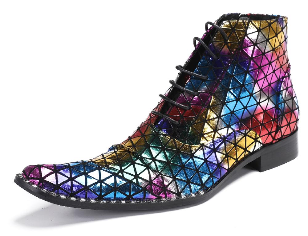 santimon Mens Colorful Plaid Party Oxfords Boots