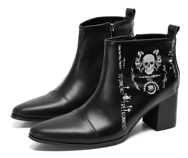 Santimon Mens Skull Halloween Ankle Western Boots