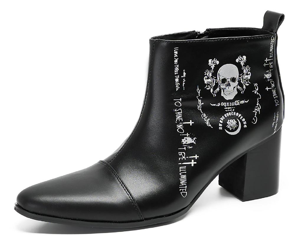 santimon Mens Skull Halloween Ankle Western Boots