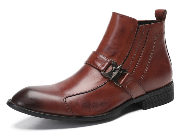 Santimon Mens Zipper Buckles Casual Ankle Boots