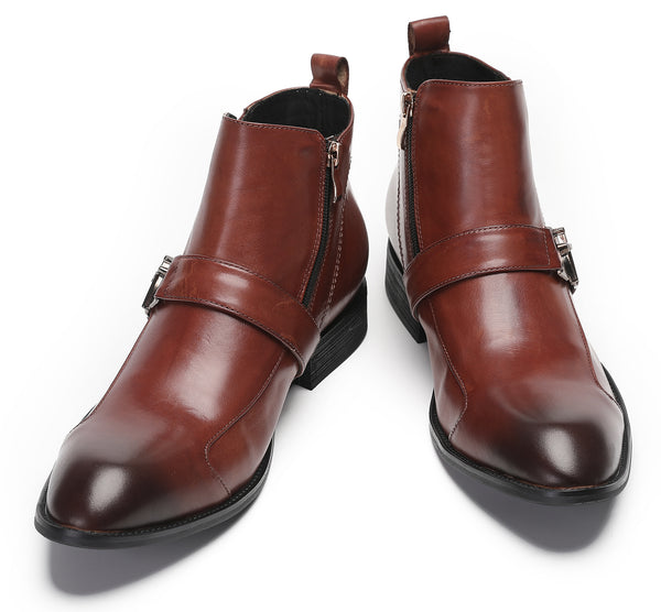 Santimon Mens Zipper Buckles Casual Ankle Boots