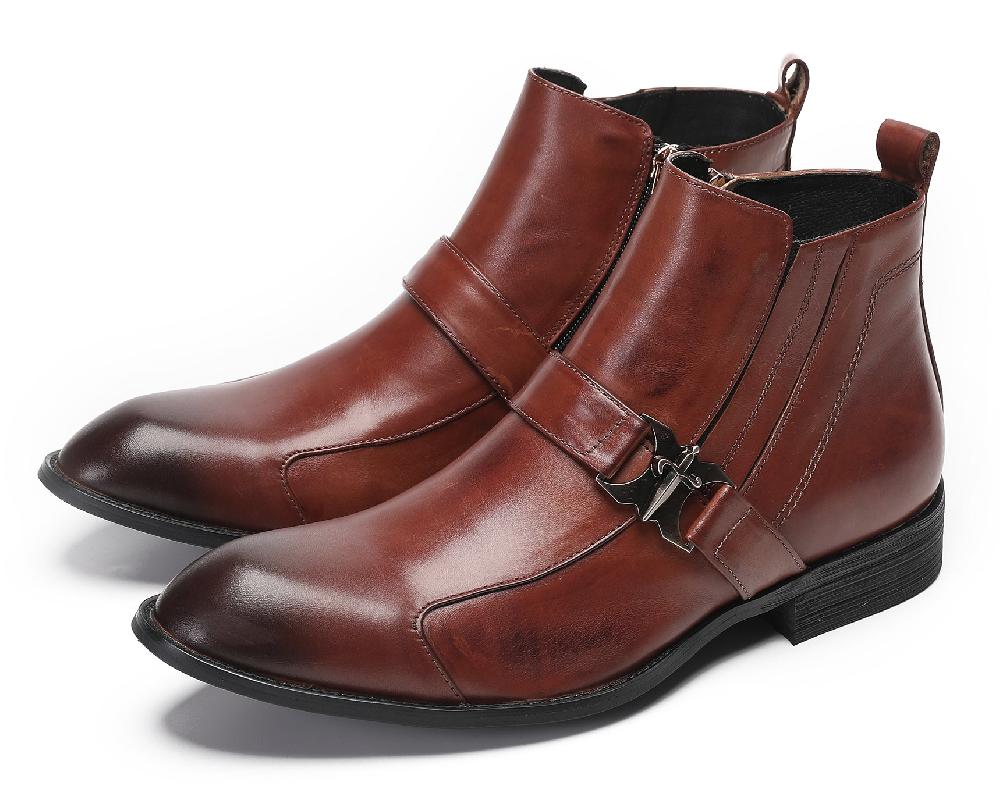 santimon Mens Zipper Buckles Casual Ankle Boots