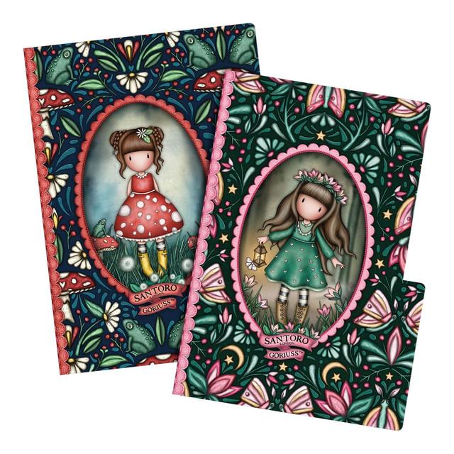 Santoro London Gorjuss - Set Of 2 Stitched Notebooks - Little Mushroom / Woodland Wildflower