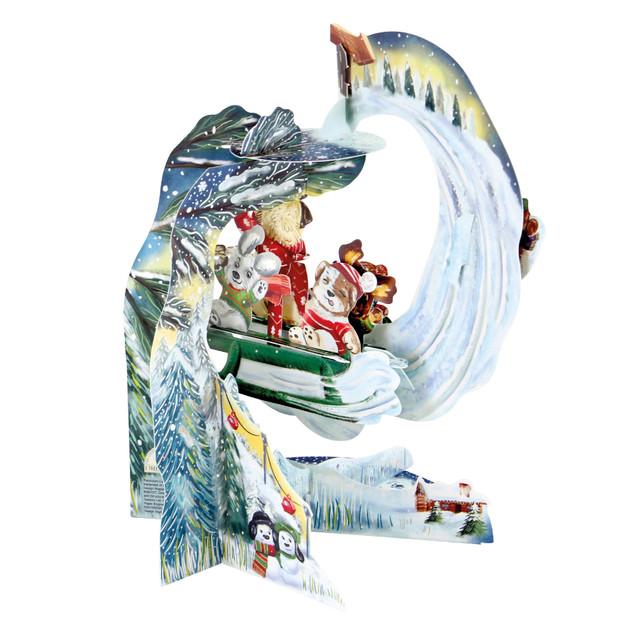 Santoro London Pendulum Card - Sledging Puppies