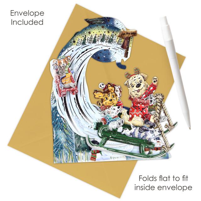 Santoro London Pendulum Card - Sledging Puppies