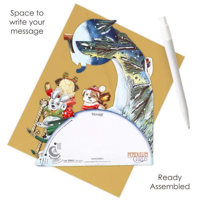 Santoro London Pendulum Card - Sledging Puppies