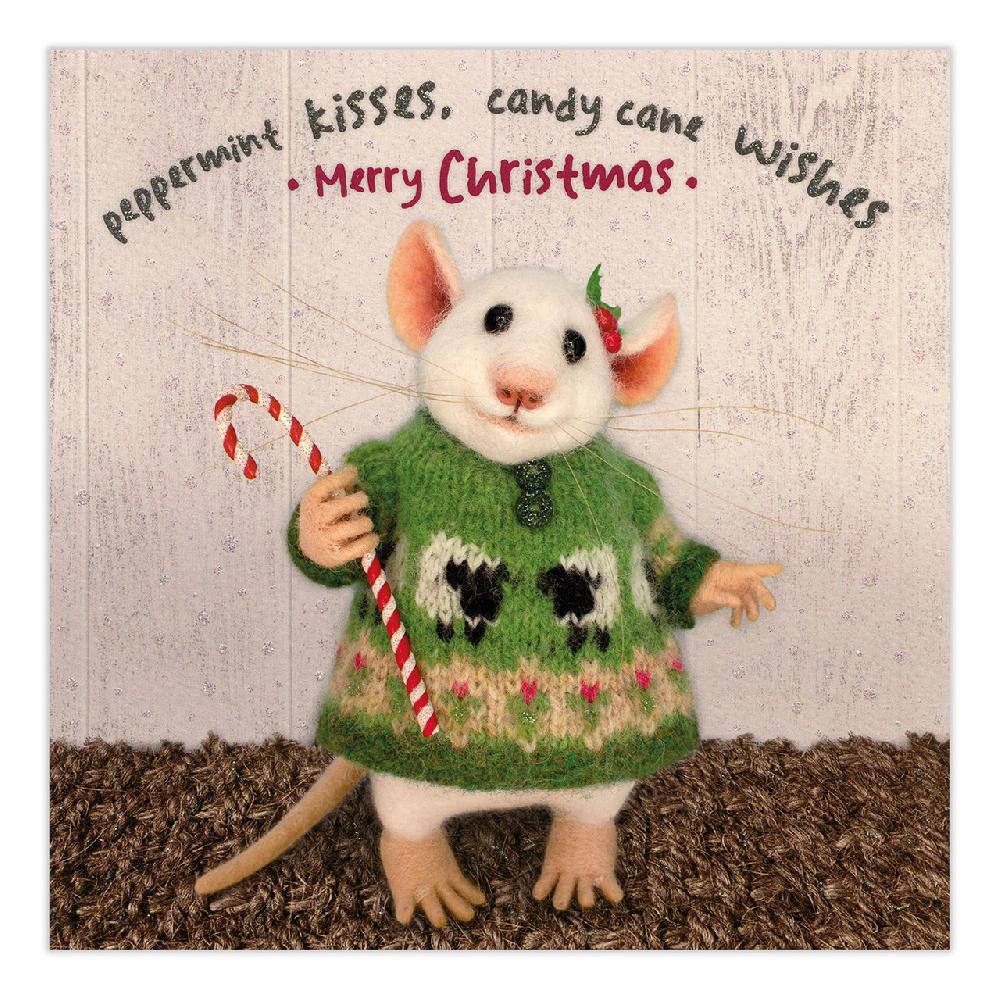 santoro london Tiny Squee Mousies - Peppermint Kisses Candy Cane Wishes