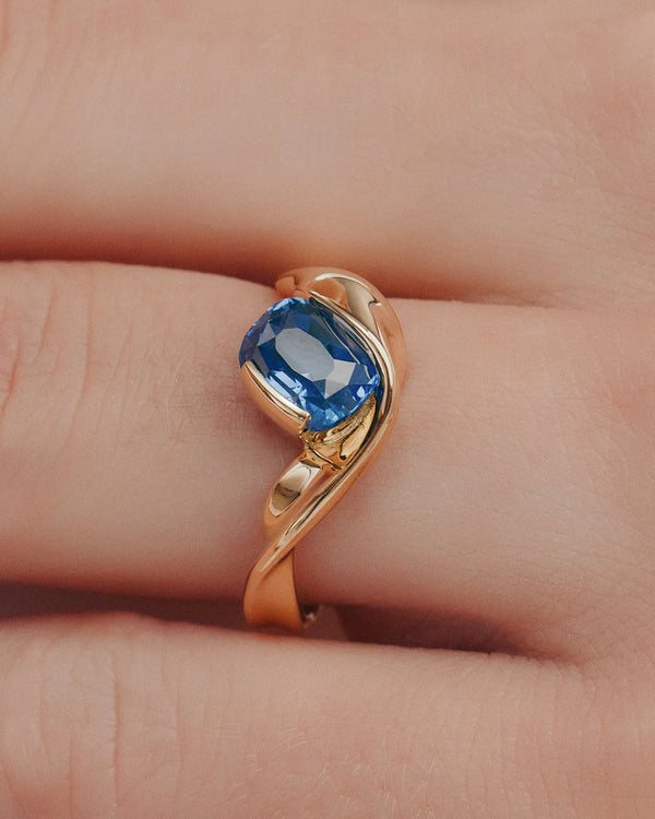 Sarah & Sebastian Marine Cushion Sapphire Ring