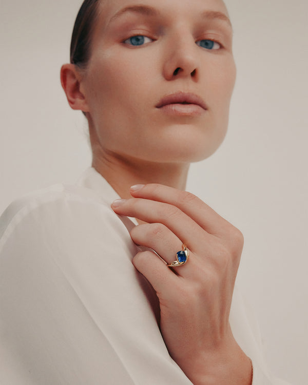 Sarah & Sebastian Marine Cushion Sapphire Ring