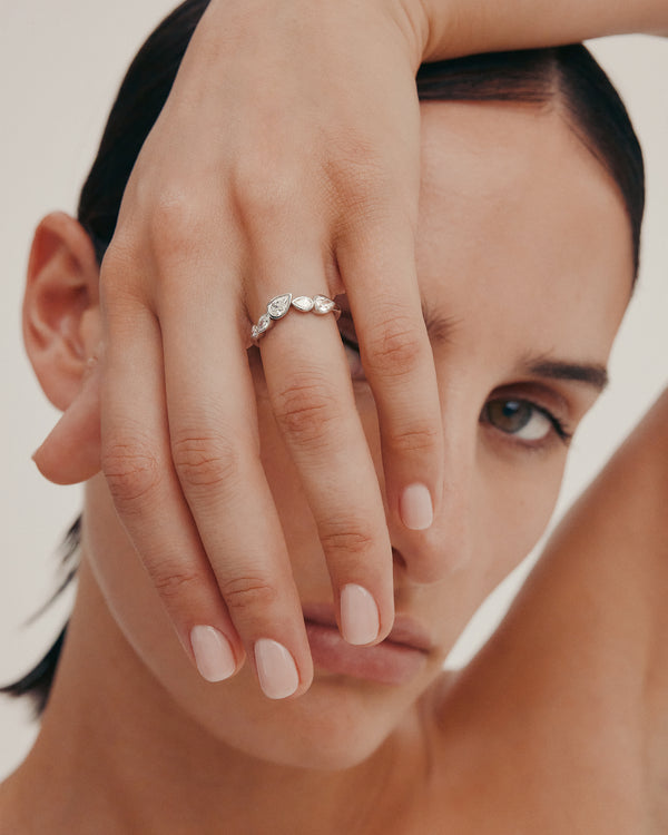 Sarah & Sebastian Pear Bezel Wave Ring
