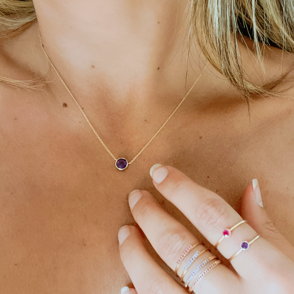 Sarah Chole ADDISON SOLITAIRE BIRTHSTONE BEZEL ROUND NECKLACE