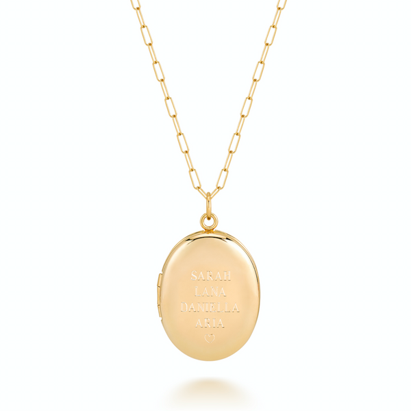 sarah chole CHARLI LARGE OVAL ENGRAVED FAMILY LOCKET - STACKED NAMES