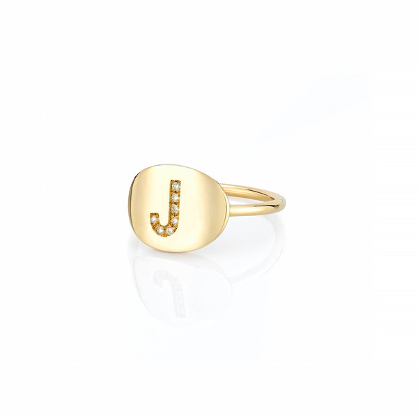 sarah chole LANA MINI OVAL PAVE INITIAL PINKY SIGNET RING